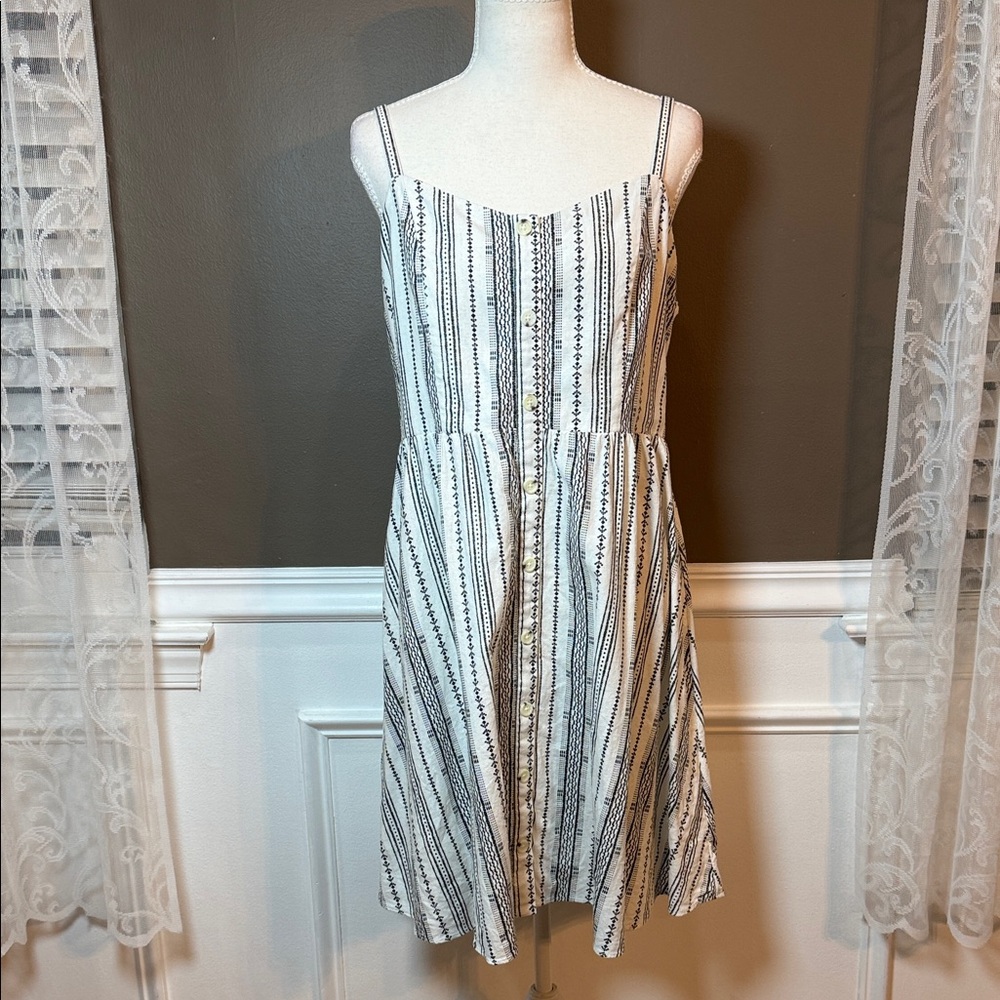 Old Navy Linen Blend Sundress Striped Smocked Back L